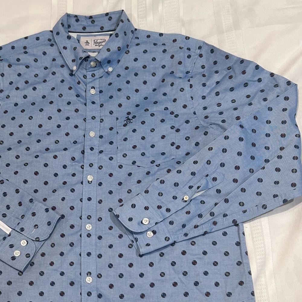 Original Penguin shirt button down record album print men’s large cotton blue